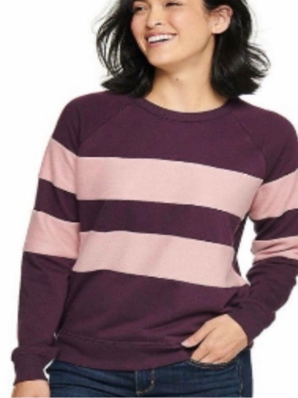 Sonoma The Everyday Sweatshirt Plum & Pink Soft Collegiate Stripe Petite‎ M NWT